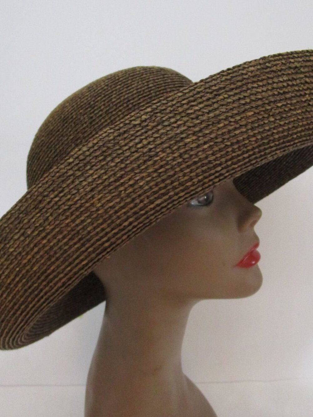 Australia Brown Raffia Straw Brim Hat Sun Travel Packable Breton